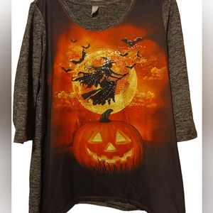 Women's Halloween Sparkly Witch Shirt XL NWOT